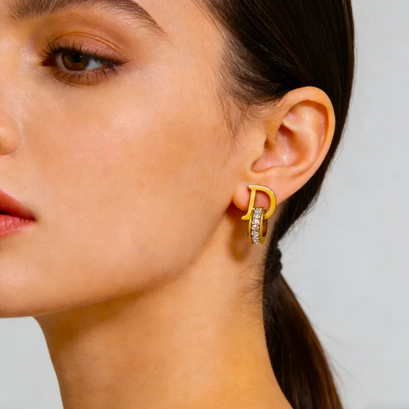 D-shaped Double Ring Earrings